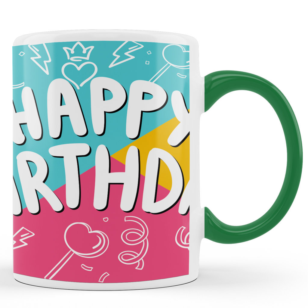 Printed Ceramic Coffee Mug | Happy Birthday – Multi Color Printed | 325 Ml 